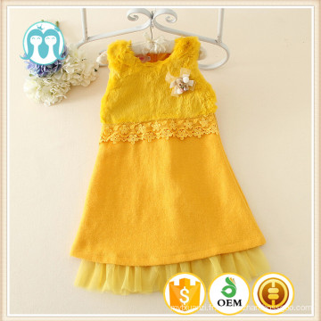 Jaune enfants robe 2015 hiver nouveau style filles sans manches filles hiver robe en laine